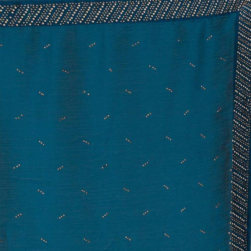 Blue & Gold-Toned Embellished Beads and Stones Saree